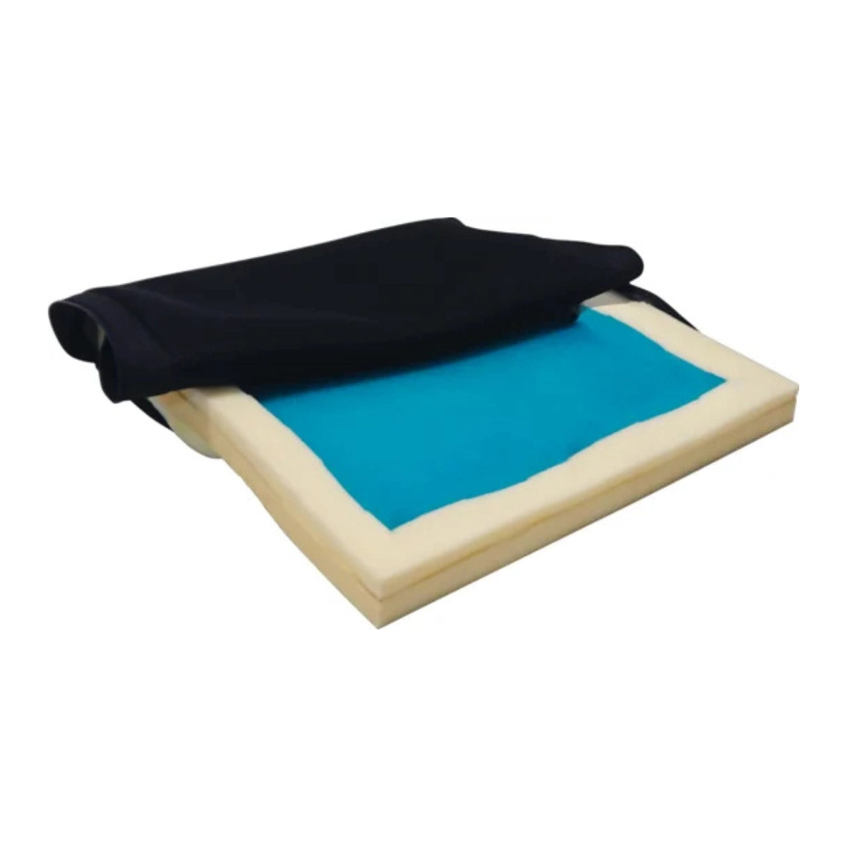 Anti decubitus kussen D-Q-Sit met zichtbaar gel oppervlak.