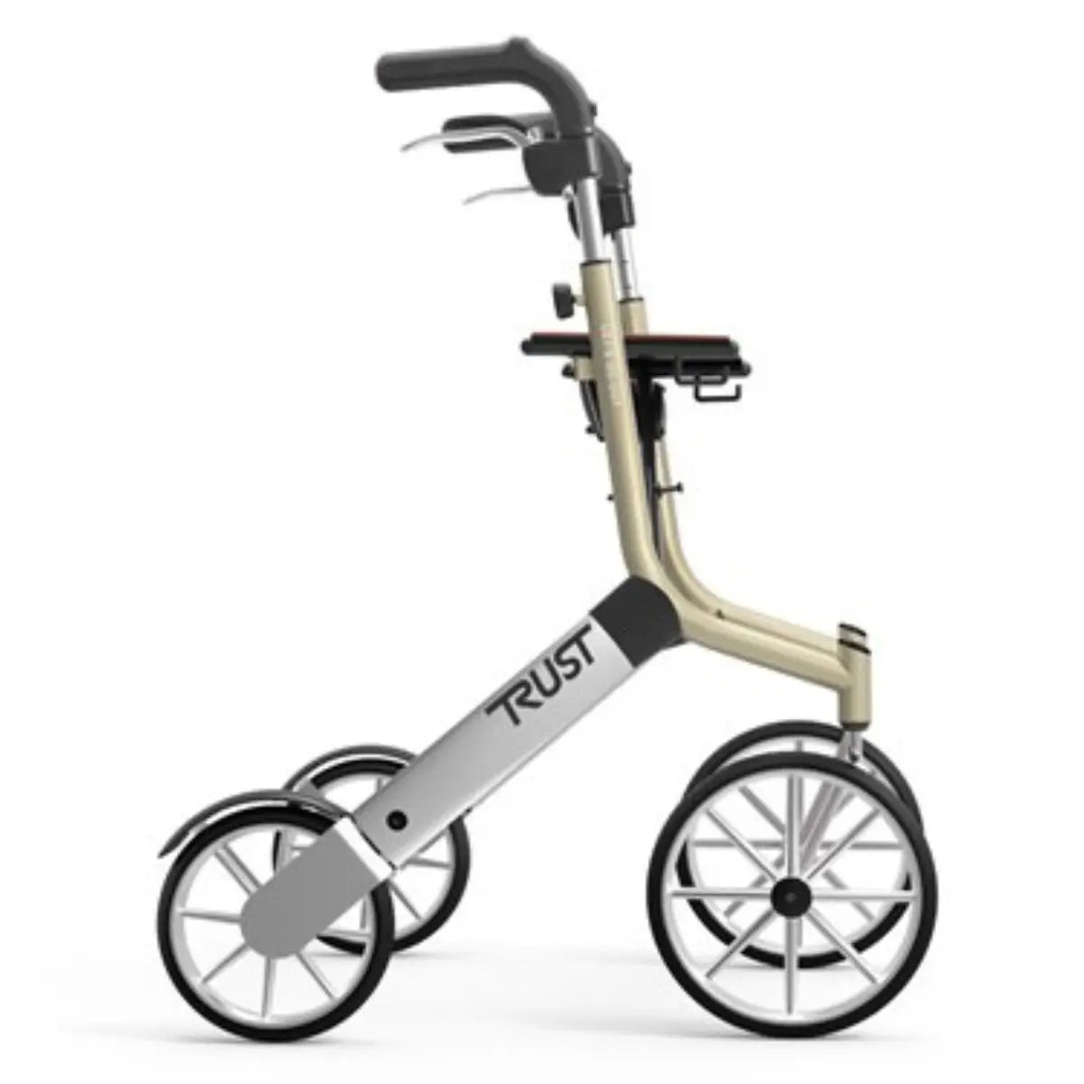 TrustCare Let’s Go Out rollator – lichtgewicht rollator voor binnen en buiten, kleur beige met zilver