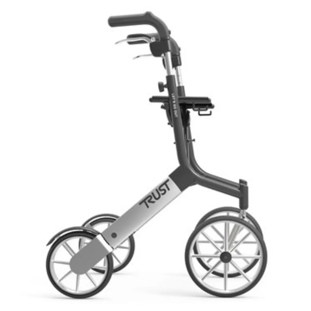 TrustCare Let’s Go Out rollator – lichtgewicht rollator voor binnen en buiten, kleur zwart met zilver